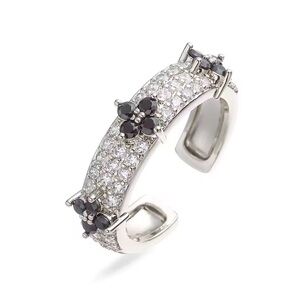 BLACK SILVER CZ FLORETTE ADJUSTABLE RING